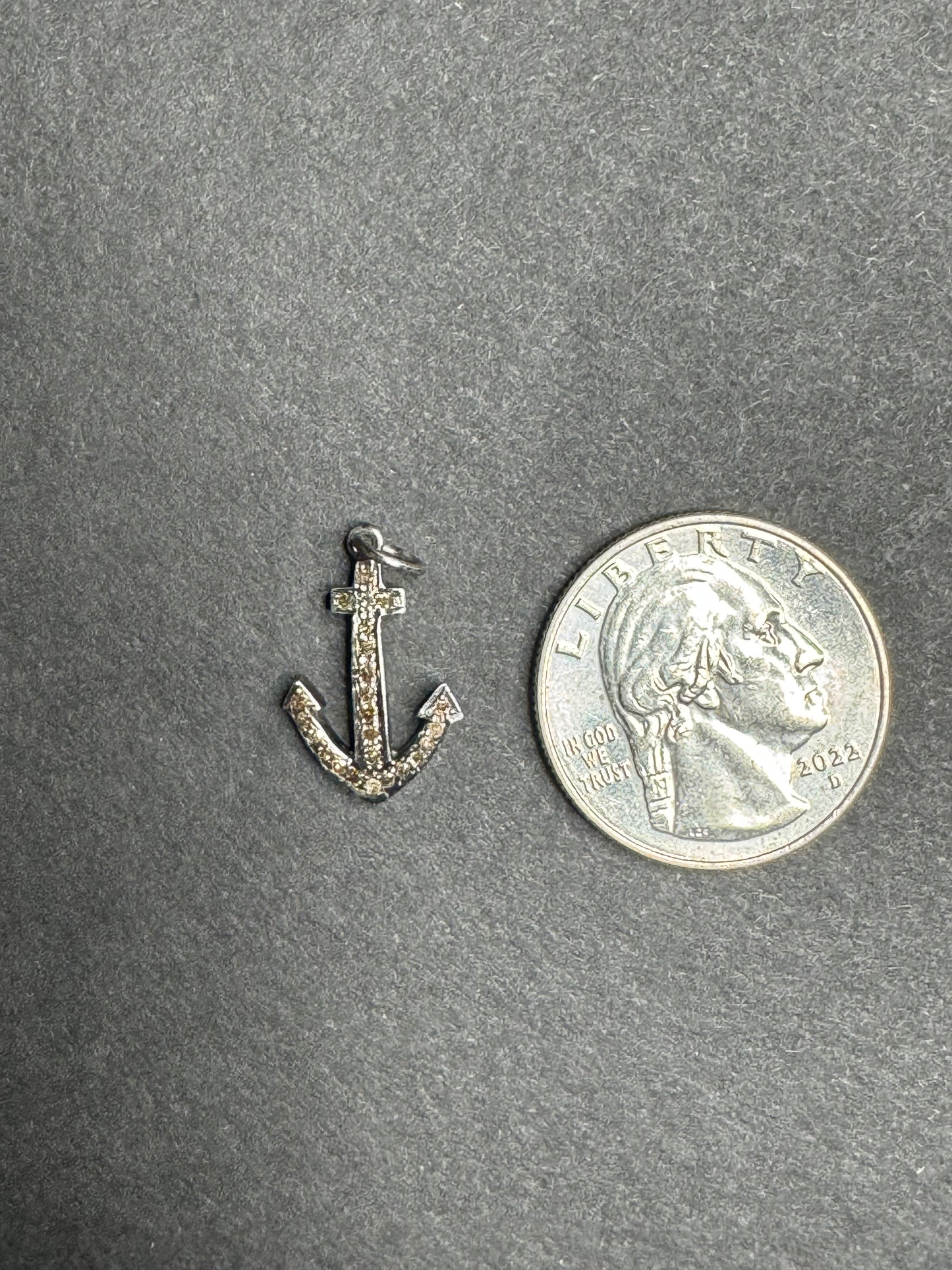 1980s Oxidized Sterling and Diamond Anchor Charm