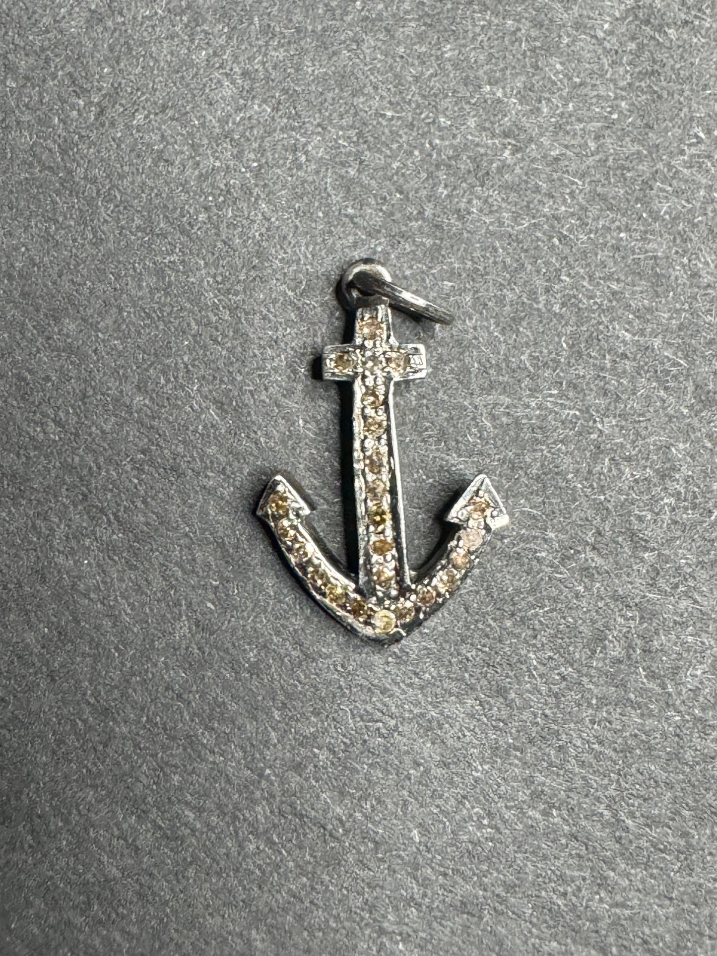 1980s Oxidized Sterling and Diamond Anchor Charm