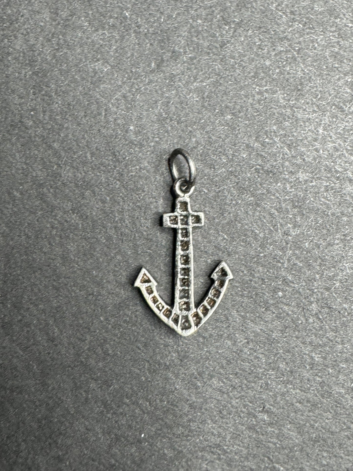 1980s Oxidized Sterling and Diamond Anchor Charm