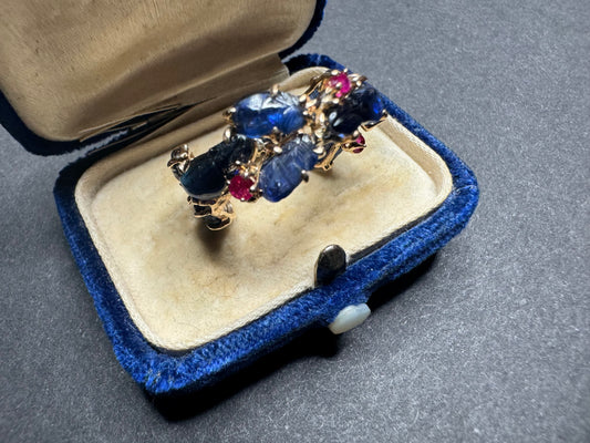 Carved Sapphire and Ruby 14K Eternity Band