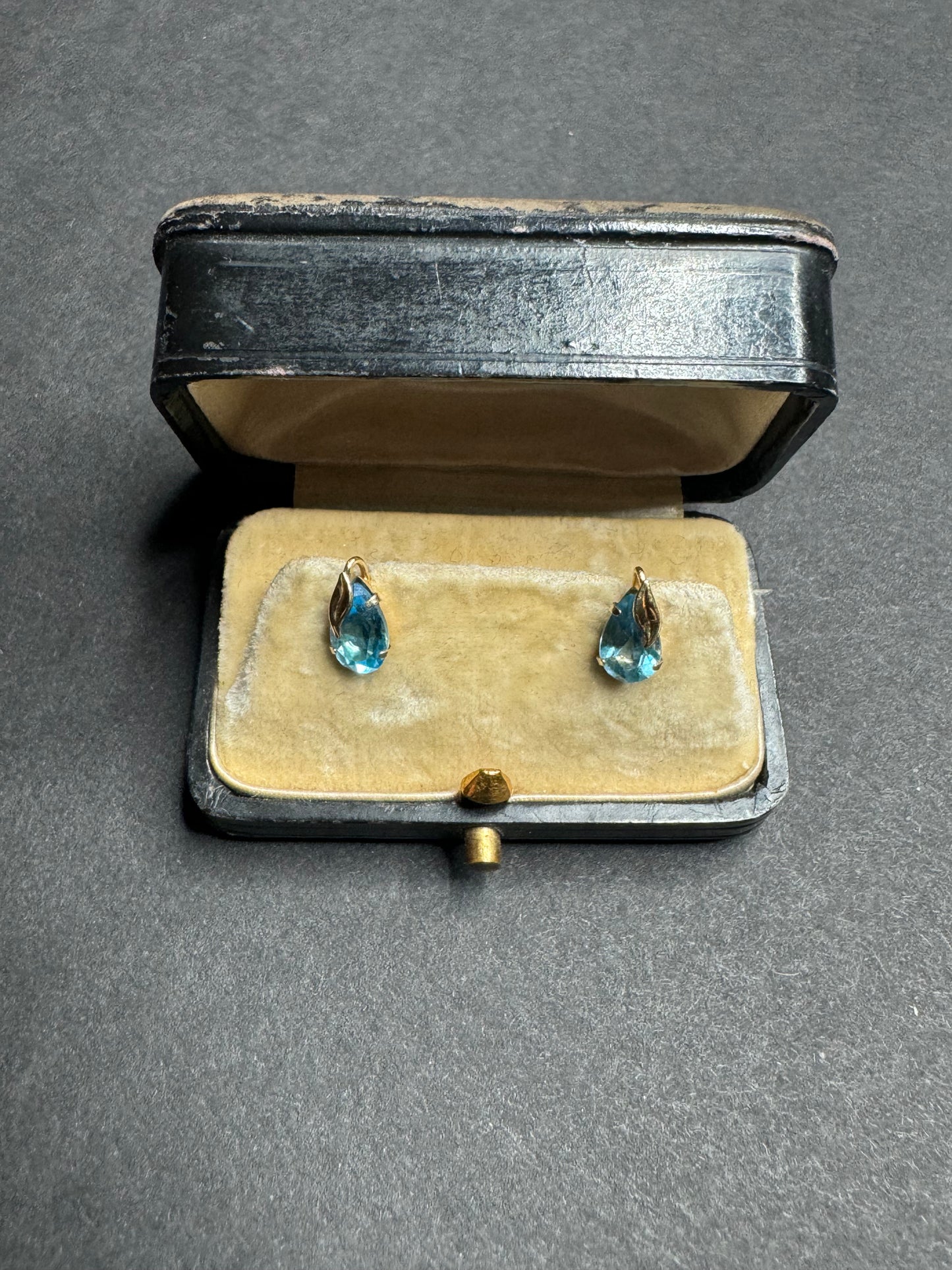 14k Blue Topaz Stud Teardrop Earrings