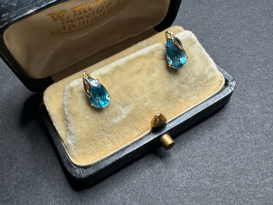 14k Blue Topaz Stud Teardrop Earrings