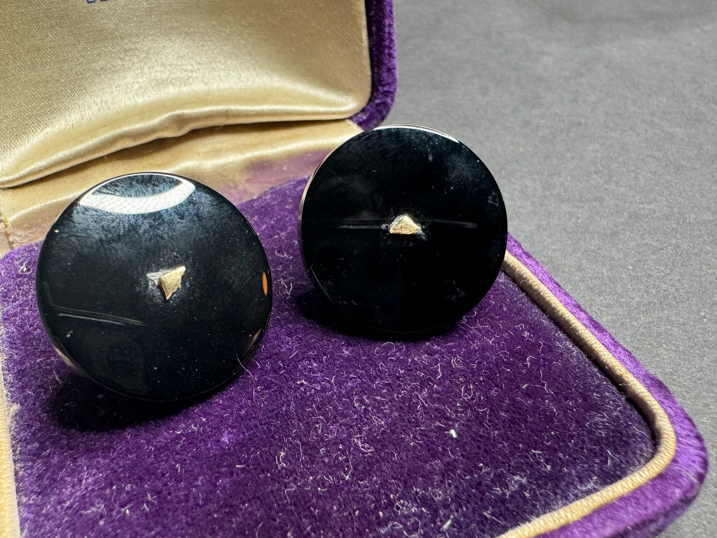 14k 1960s Onyx Disc Stud Earrings