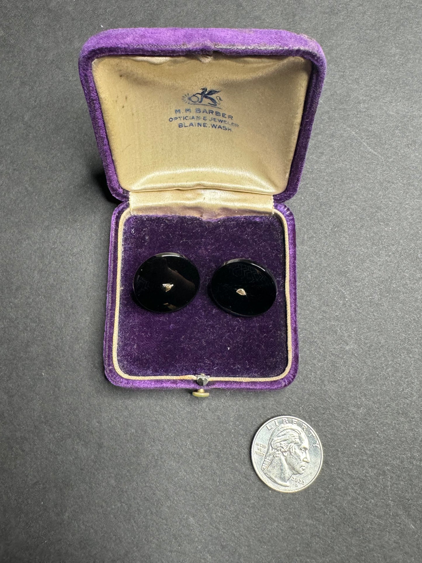 14k 1960s Onyx Disc Stud Earrings