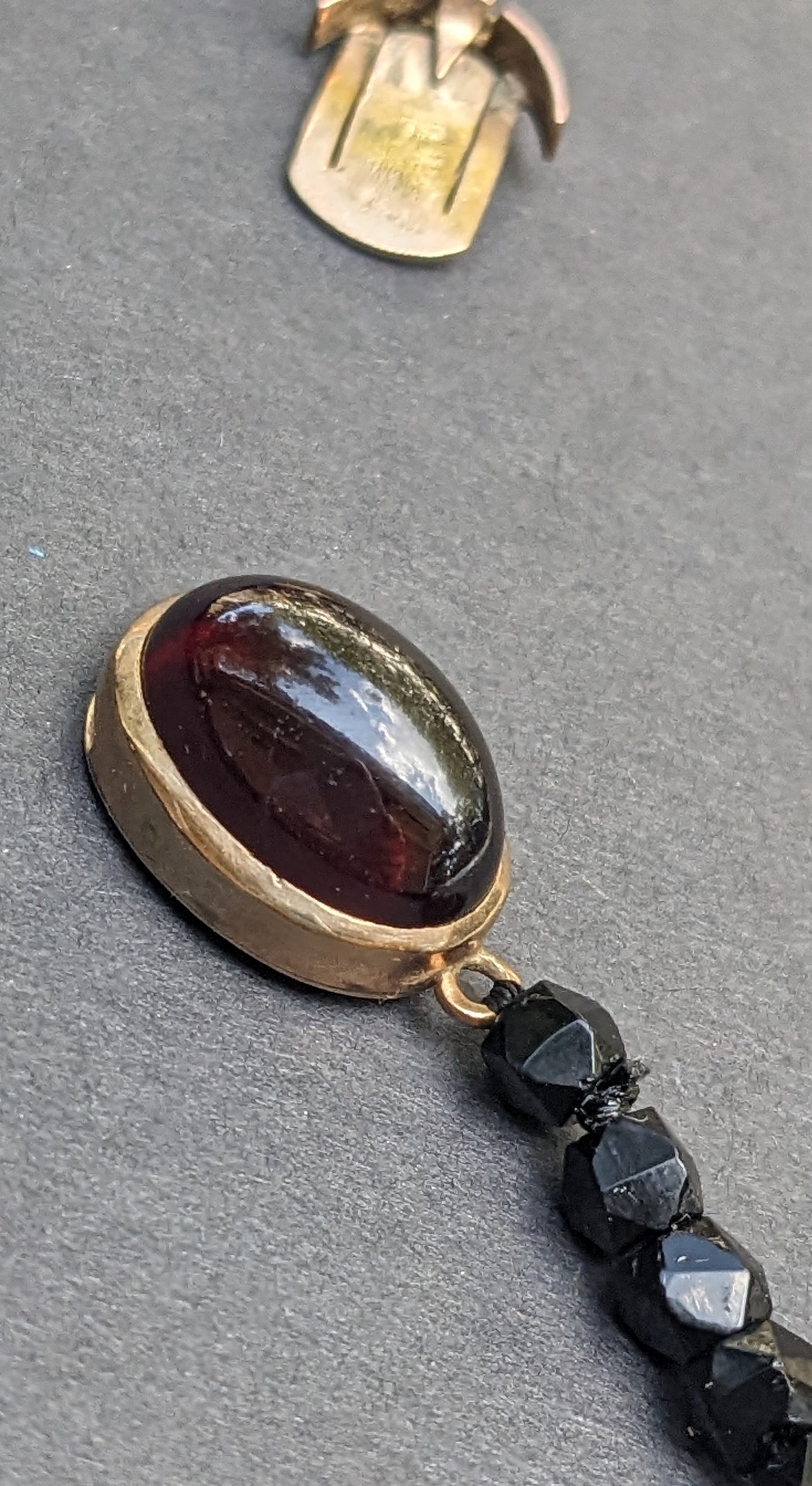 Jet Necklace with 14k Gold Garnet Clasp