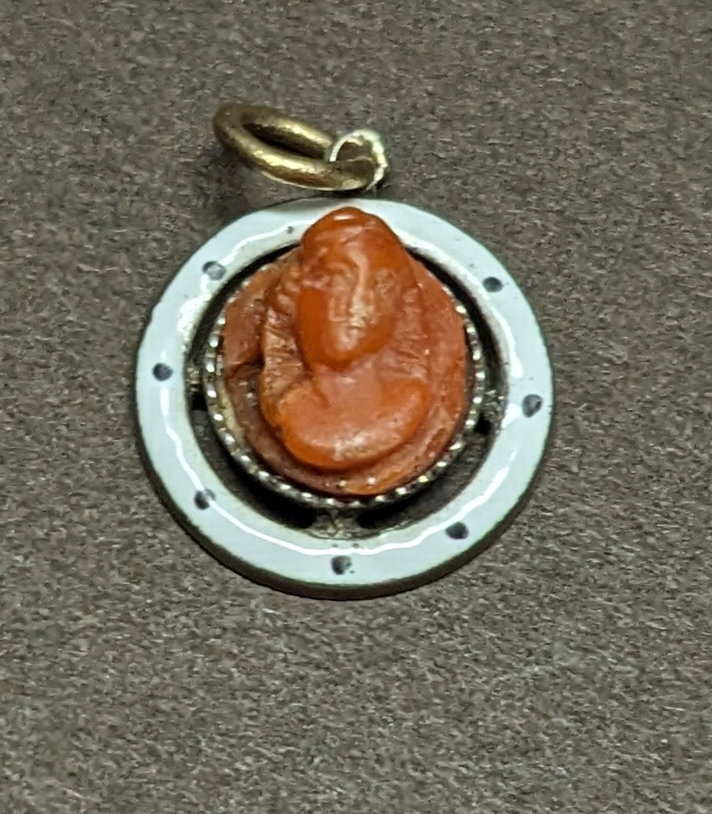 Coral Cameo and Enamel French Pendant