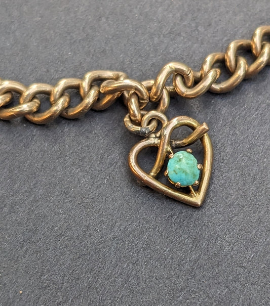 9k Gold Love Knot Turquoise Heart Charm on 9k Gold Bracelet