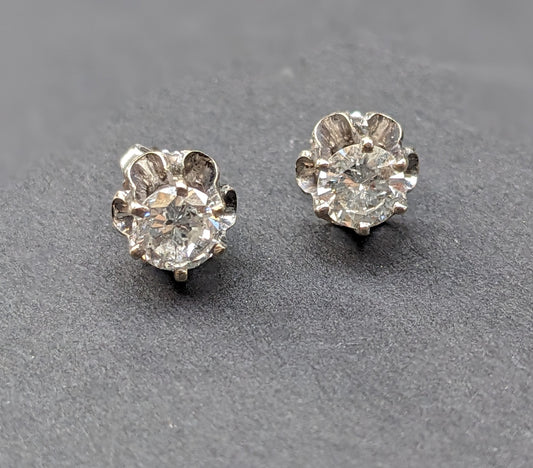 14k white gold vintage diamond stud earrings 1.5ctw