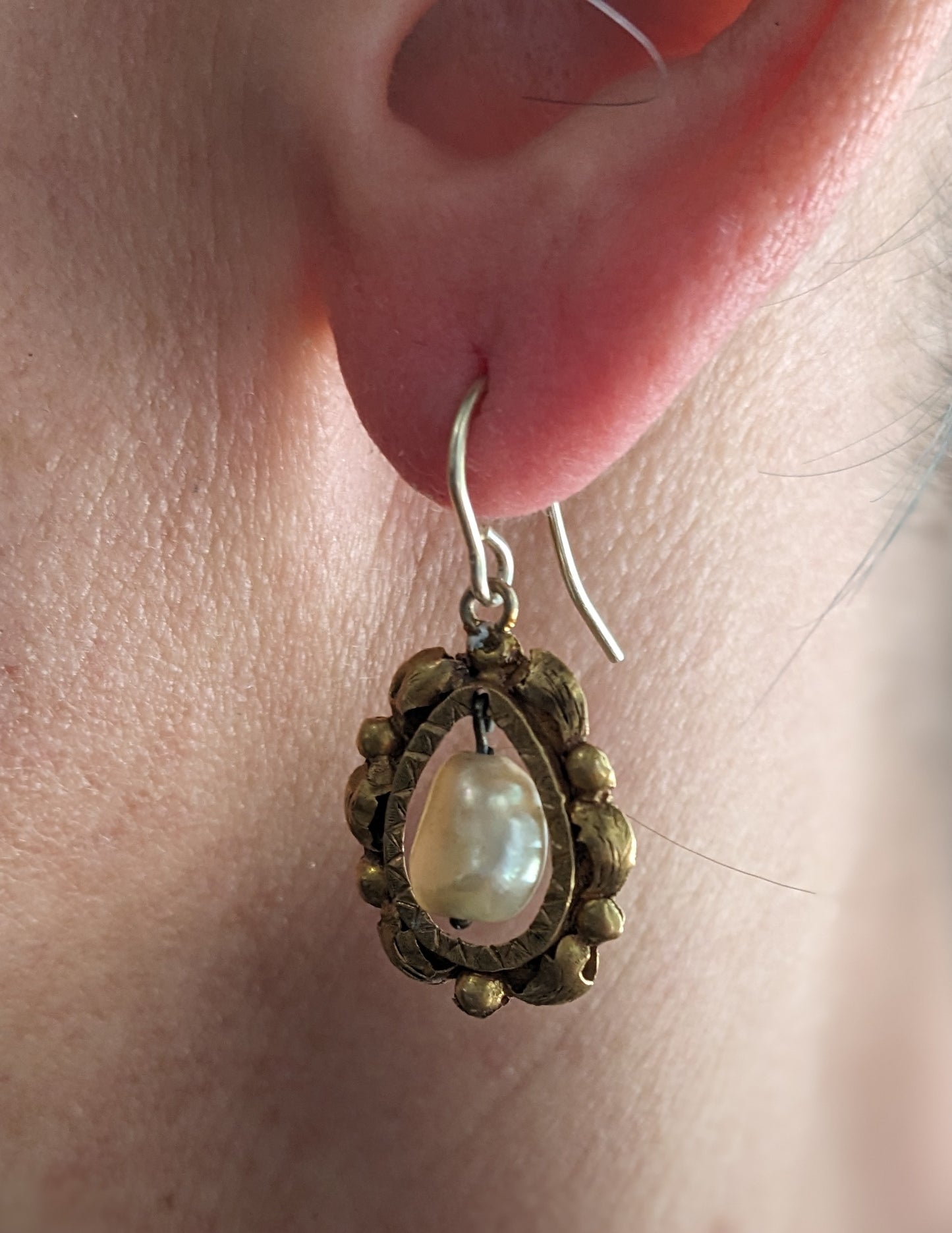 Gold and Natural Pearl Earrings