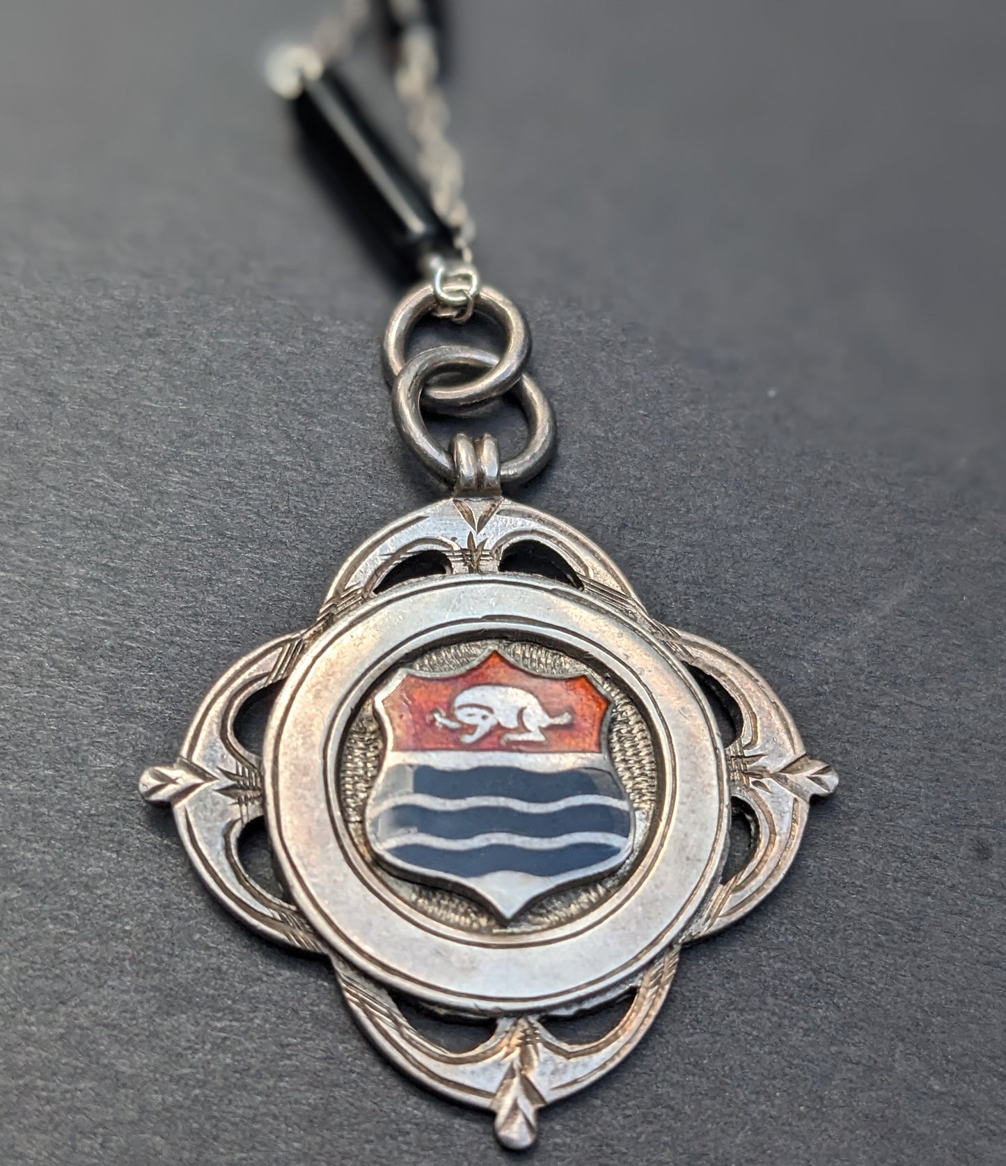 English Award Fob Enamel on Sterling and onyx chain