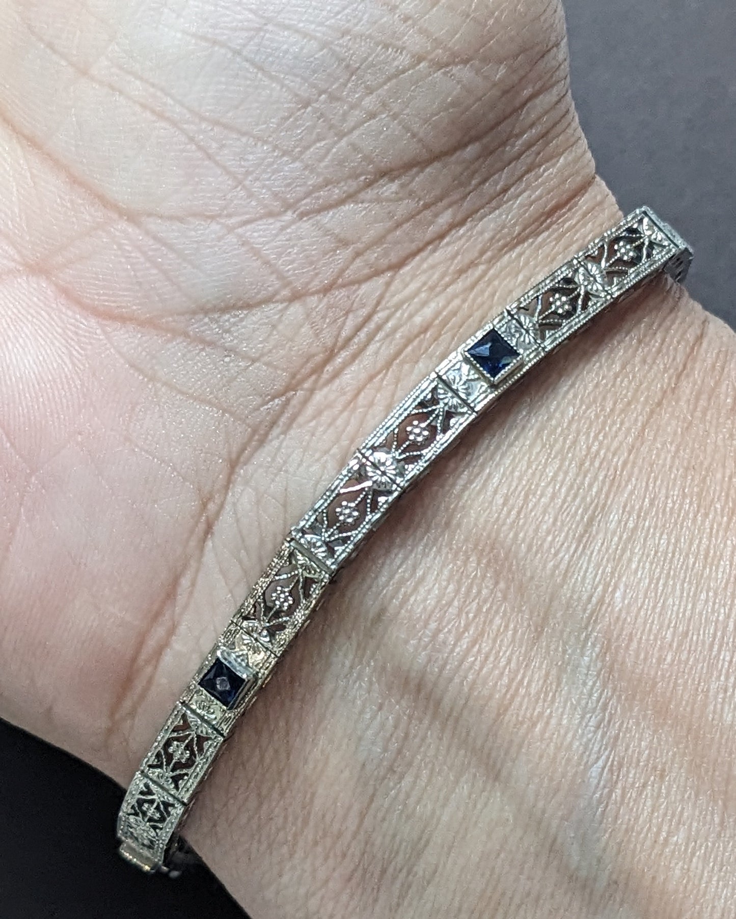 Gold and Sapphire Filigree Bracelet