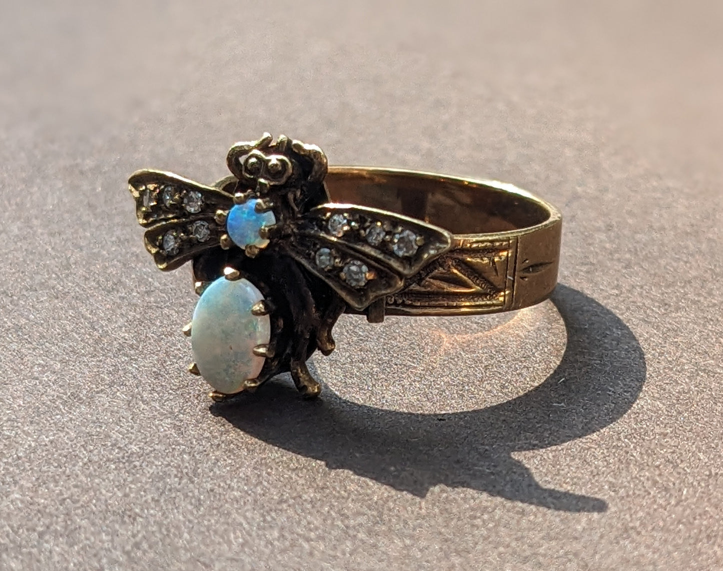 Opal and Diamond Bug Ring