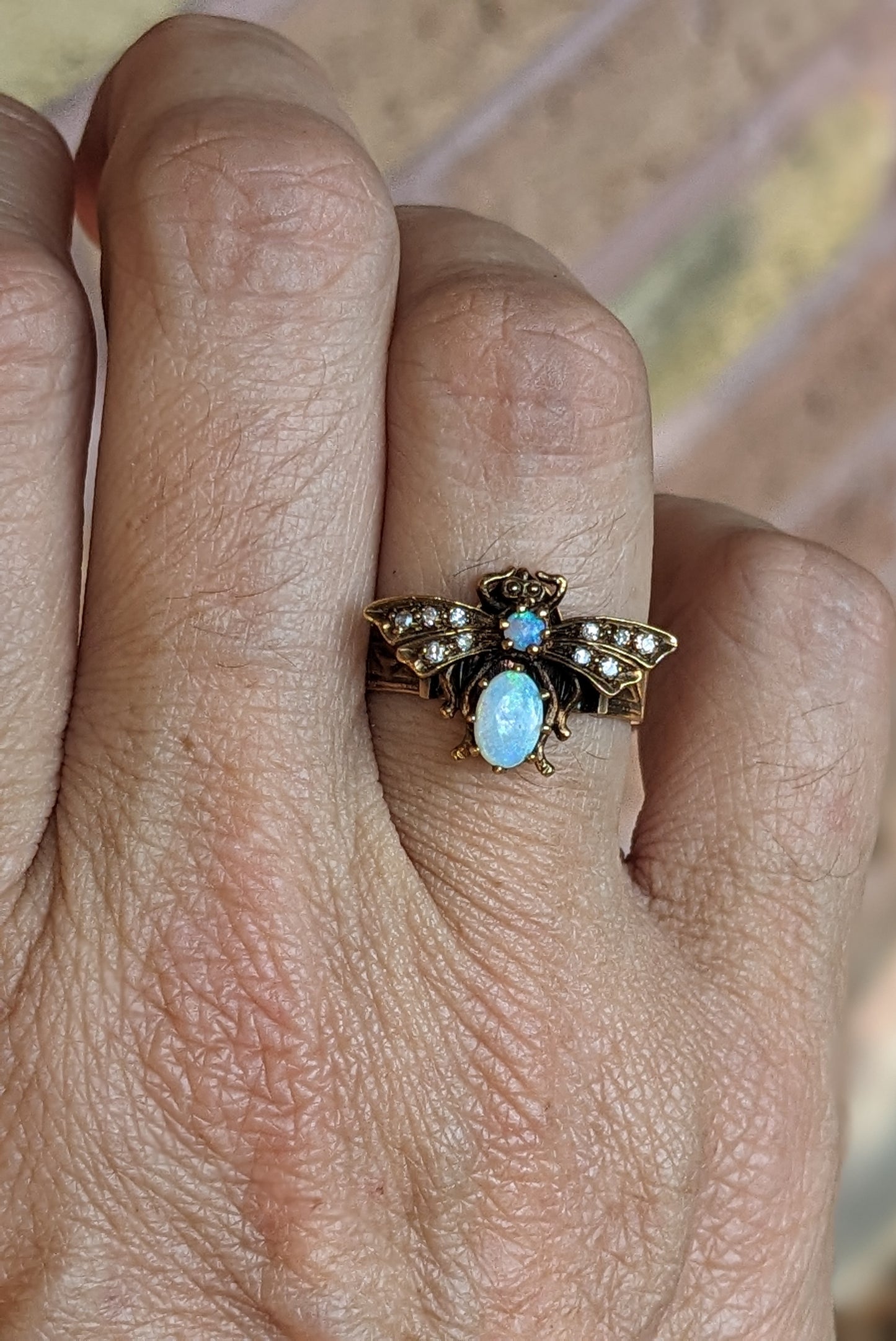 Opal and Diamond Bug Ring