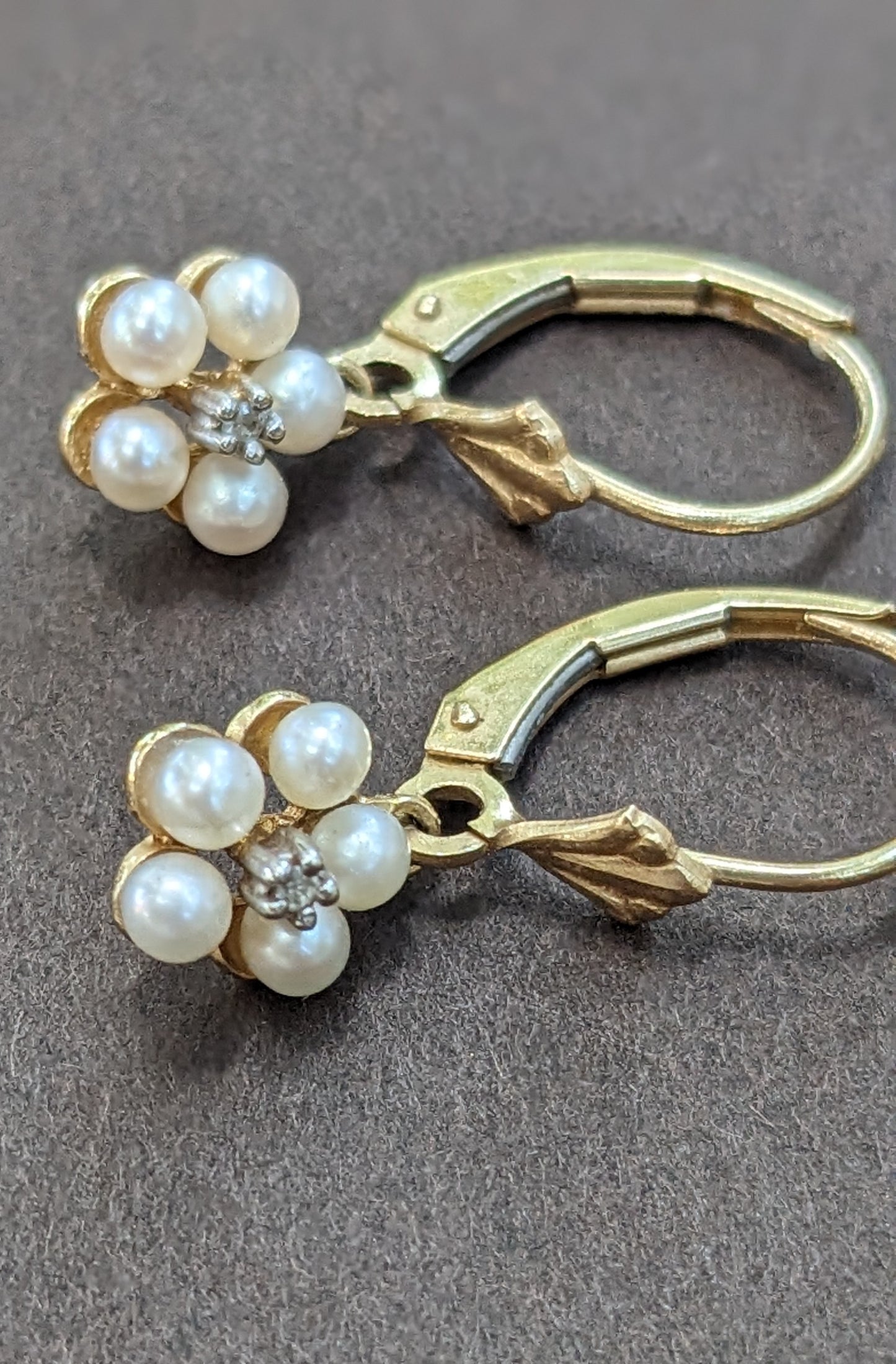 Diamond and Pearl Flower Earrings