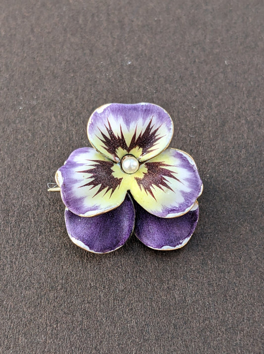 10kt Enamel Pansy brooch