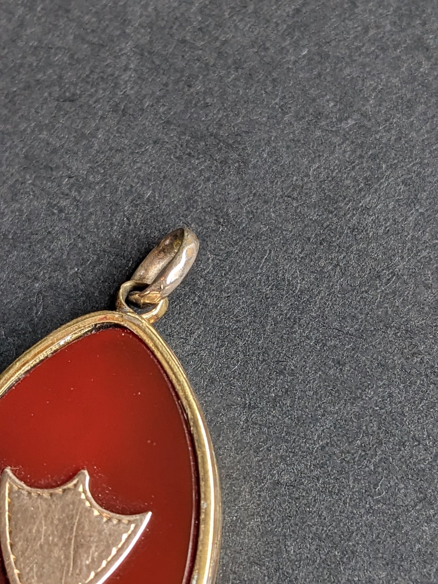 Carnelian and Gold Marquis Shaped Engraved Locket with Shield