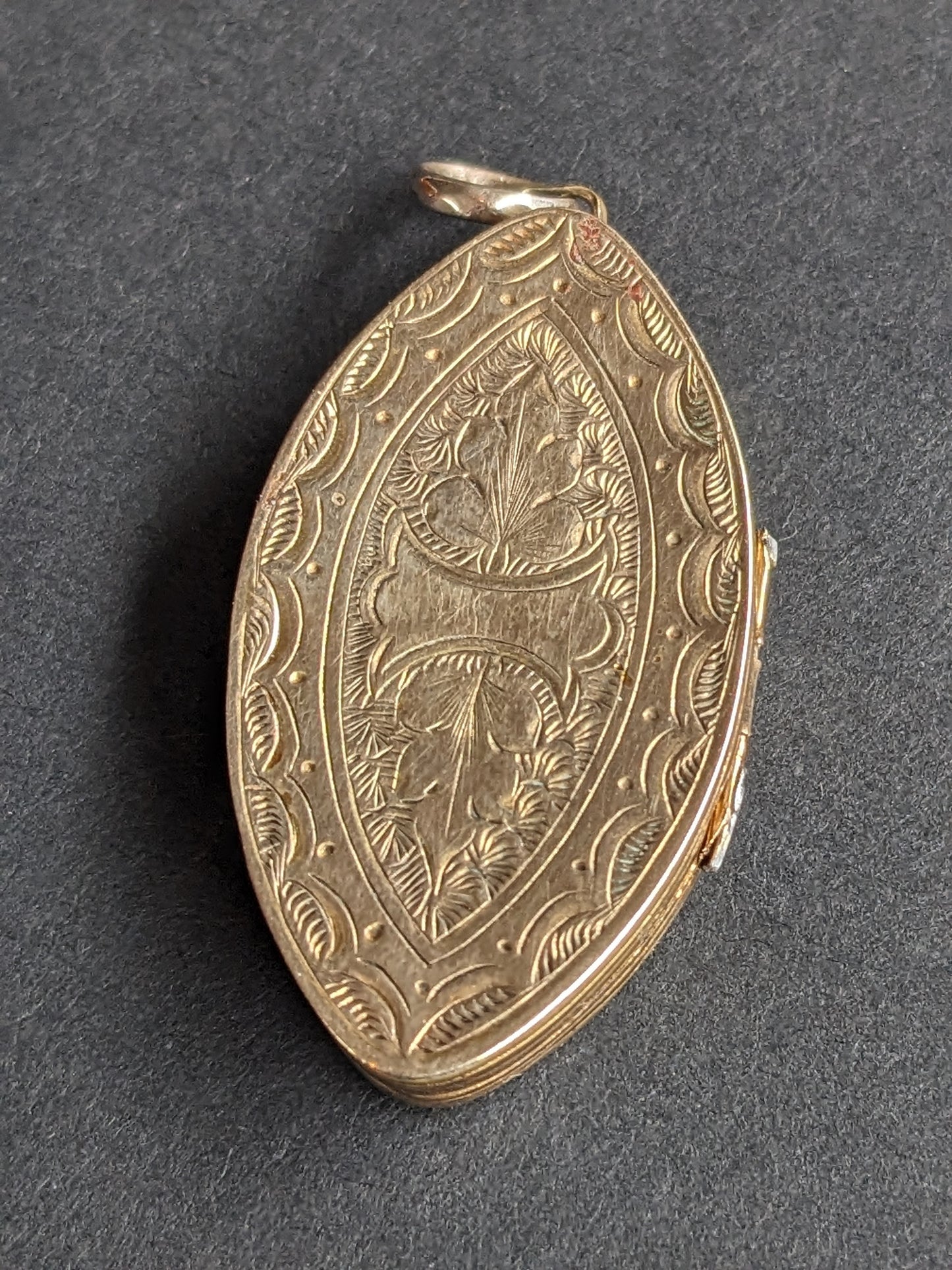 Carnelian and Gold Marquis Shaped Engraved Locket with Shield