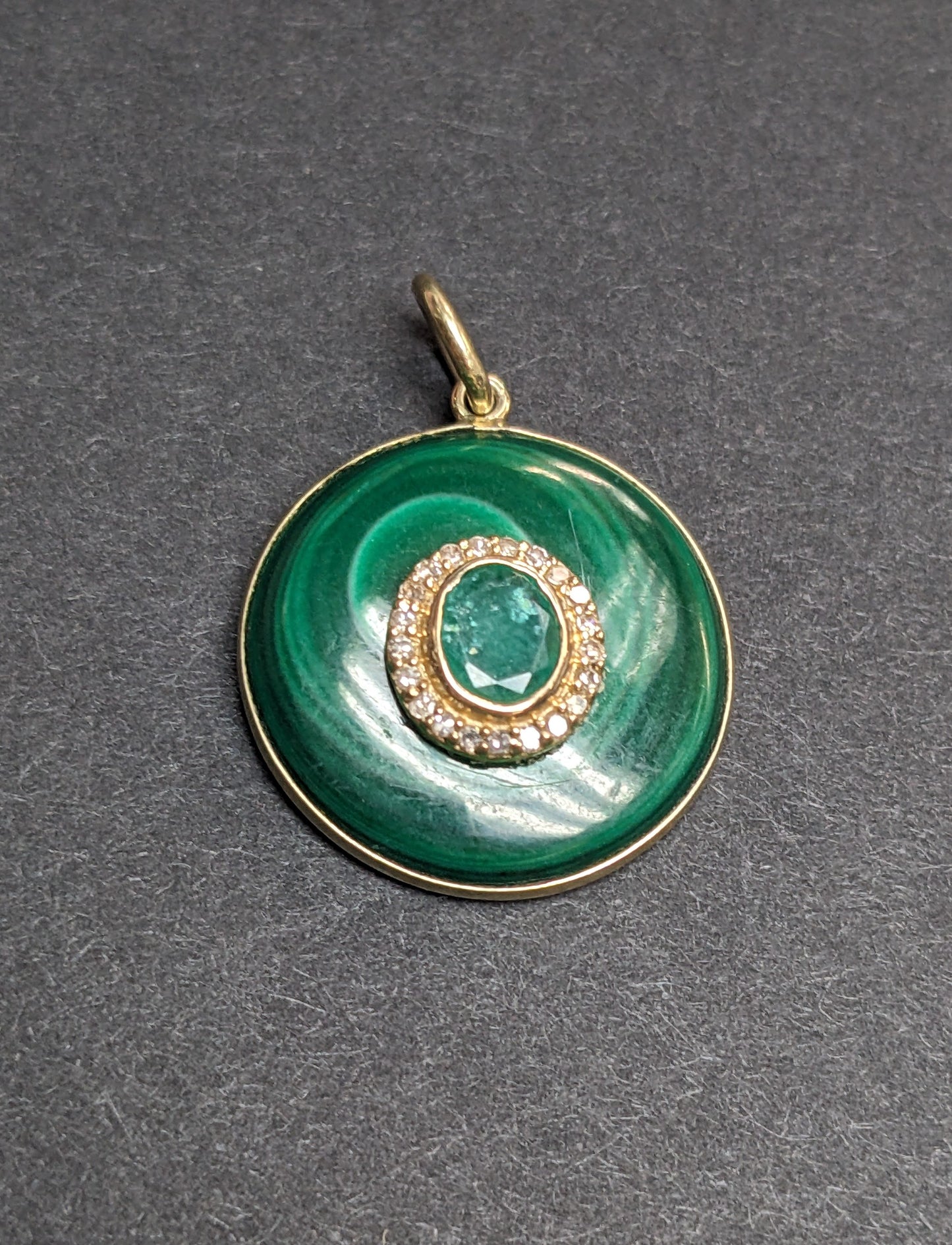 Malachite, emerald and diamond pendant