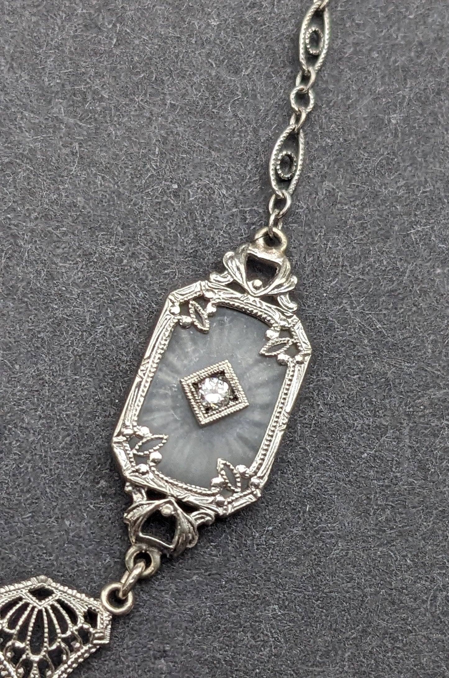 White gold Camphor glass necklace with diamonds and original chain