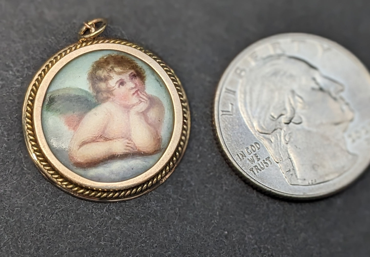 Painted Cherub Charm with Twisted Gold Bezel