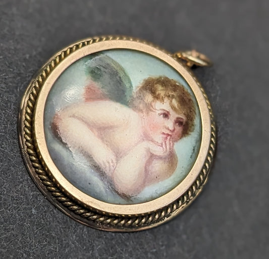 Painted Cherub Charm with Twisted Gold Bezel