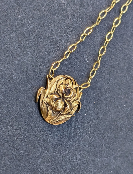 Art Nouveau Iris on gold chain