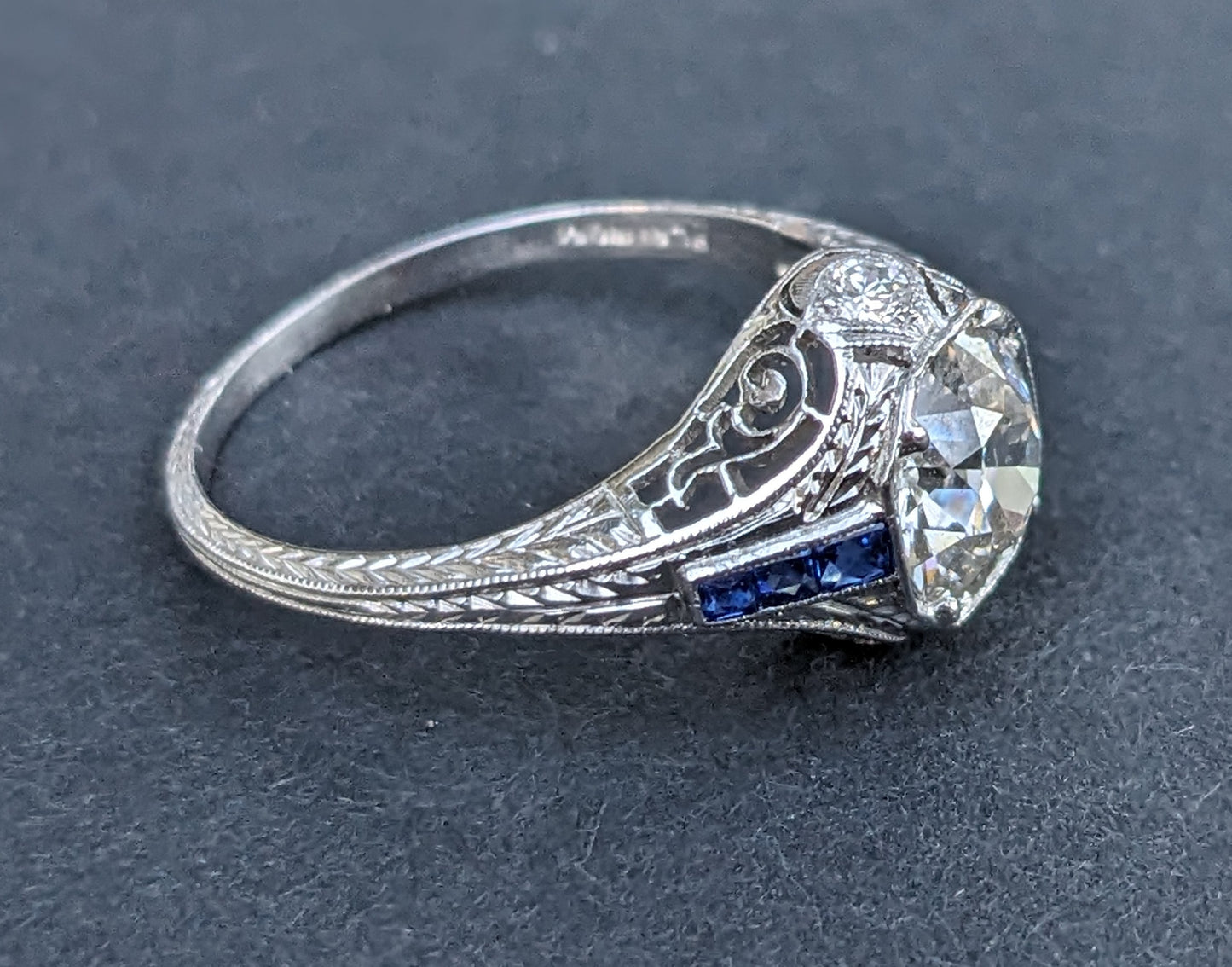 Edwardian Platinum and Diamond Ring with Sapphire Accents