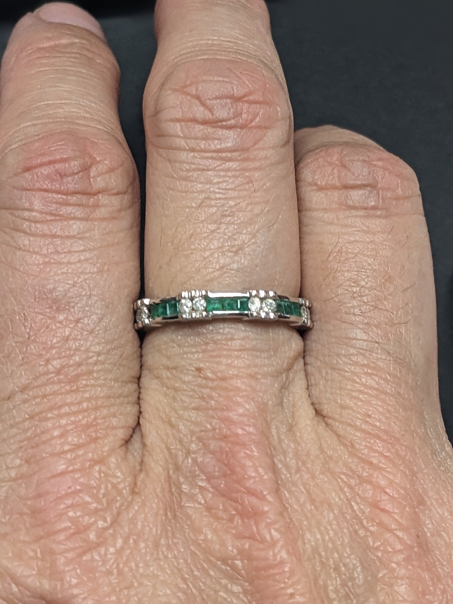 14k emerald and diamond eternity band