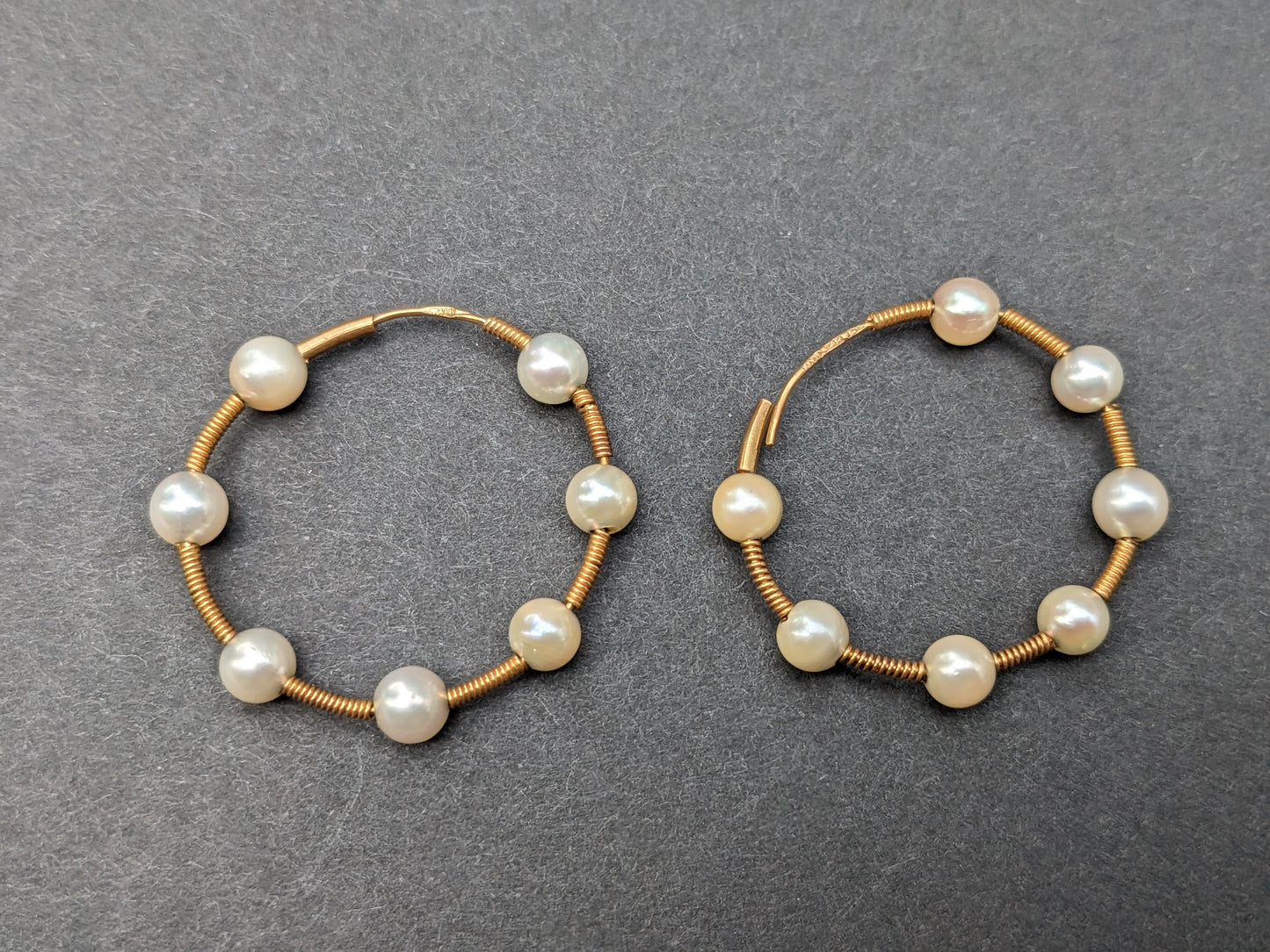 14k yellow gold and pearl hoop earrings