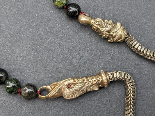 Tourmaline and German silver sea monster necklace