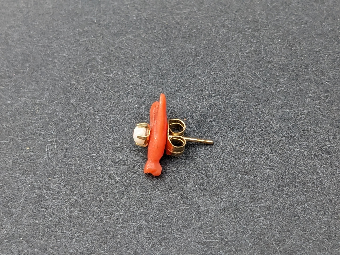 Single Earring Carved Coral Fly with Opal Center