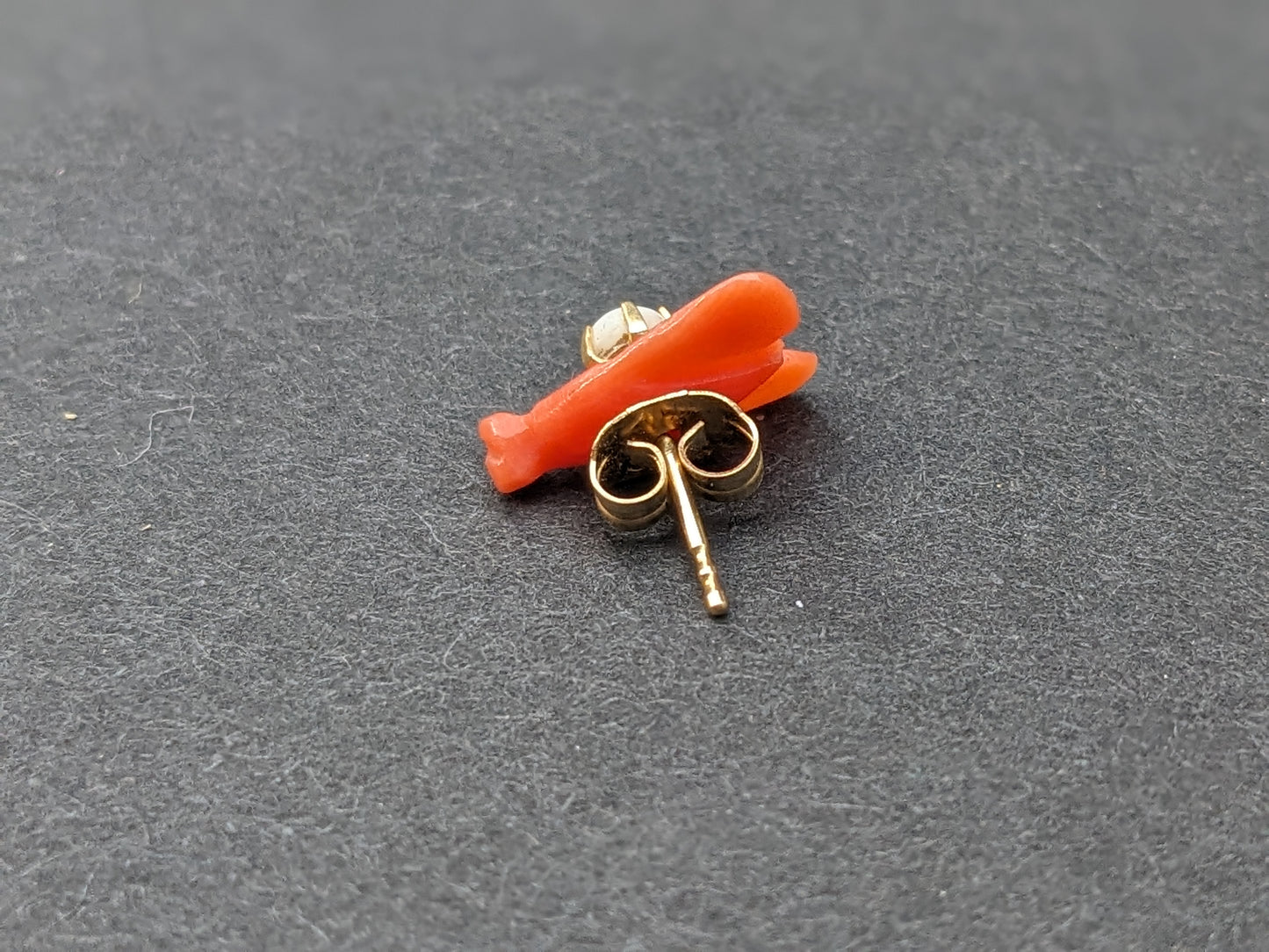 Single Earring Carved Coral Fly with Opal Center