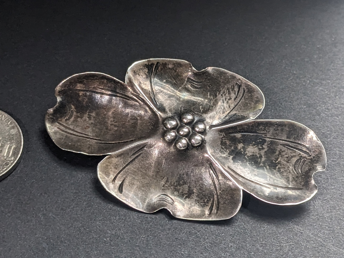 Large sterling magnolia brooch