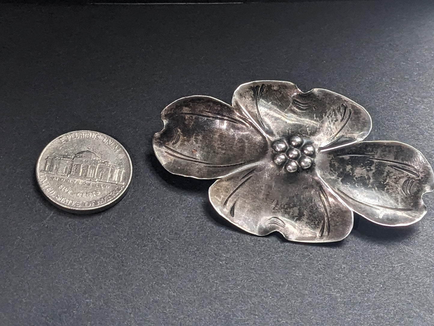 Large sterling magnolia brooch