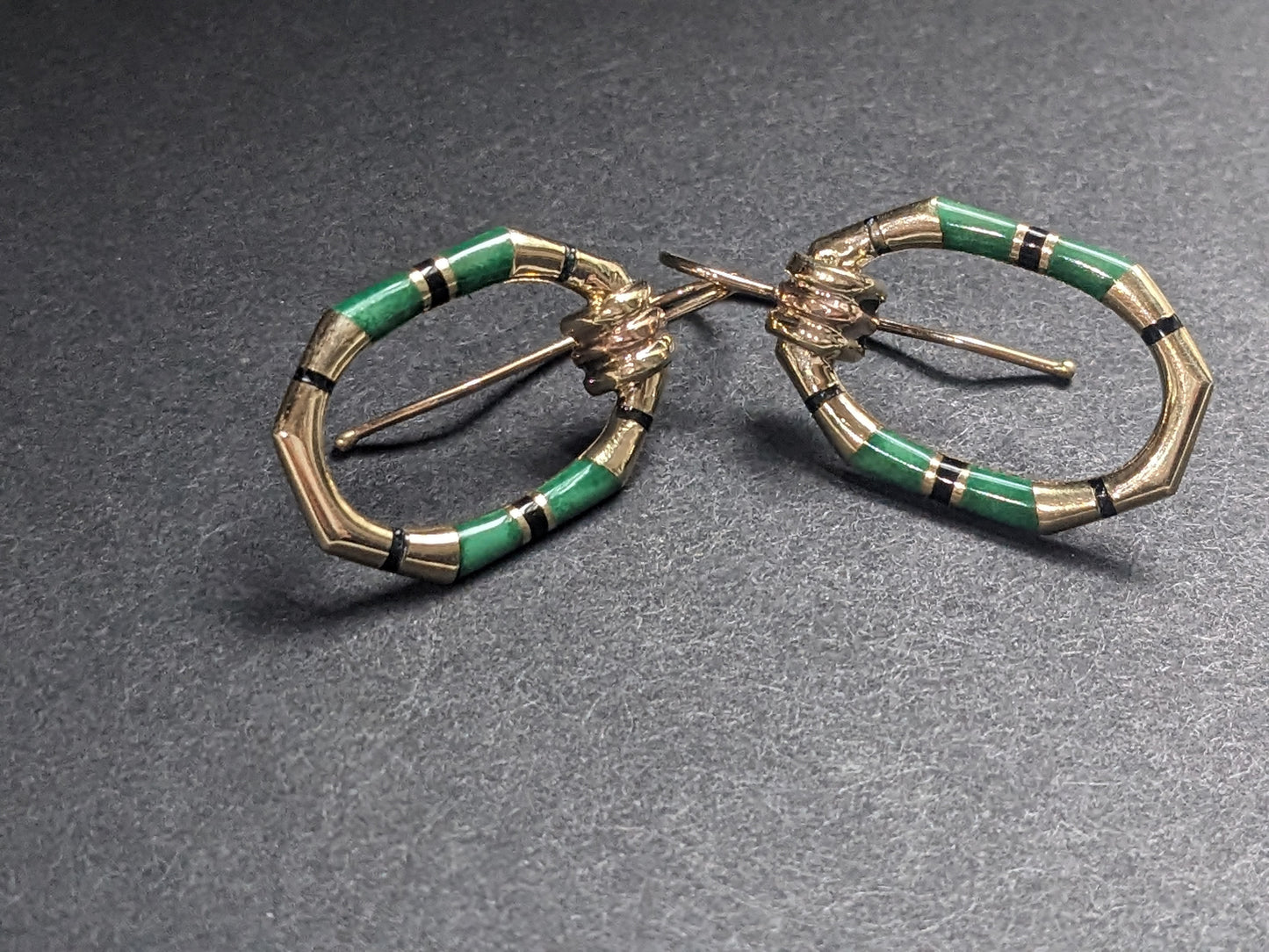 Art Deco malachite & onyx earrings