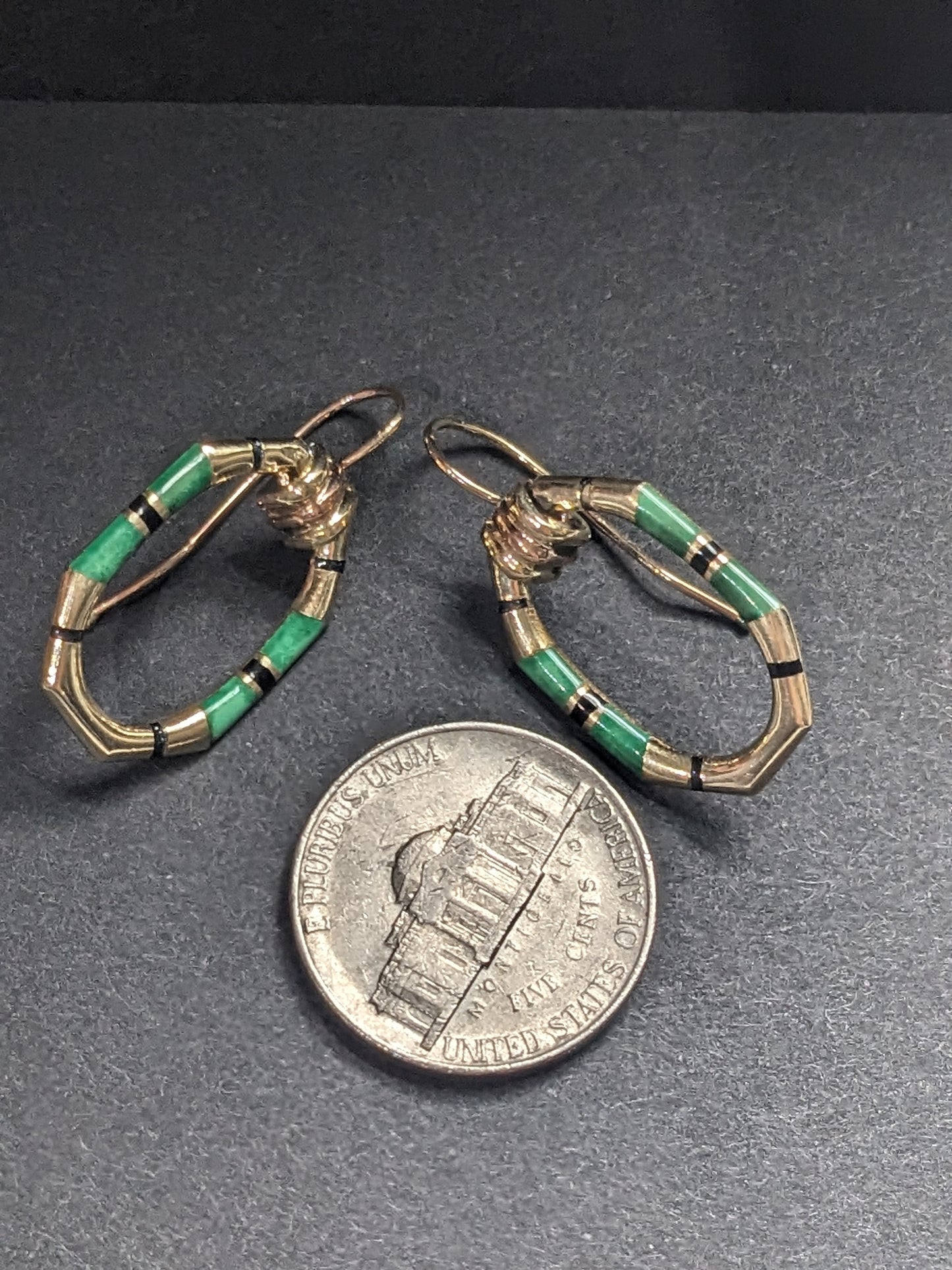 Art Deco malachite & onyx earrings