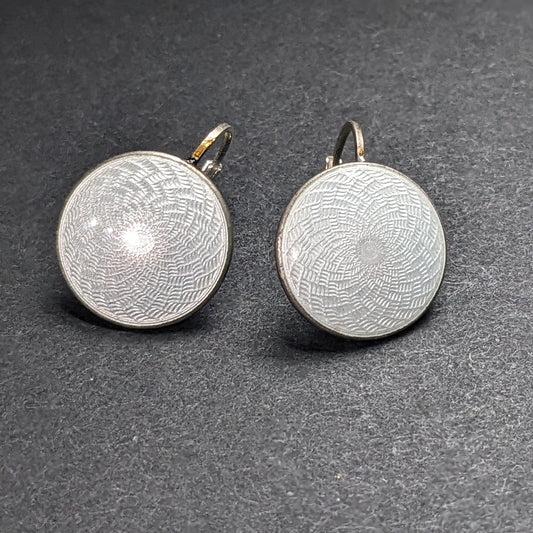 Sterling White Guilloche Enamel Earrings