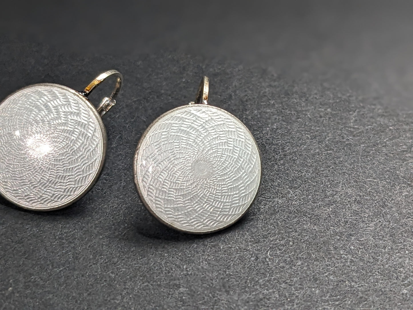 Sterling White Guilloche Enamel Earrings