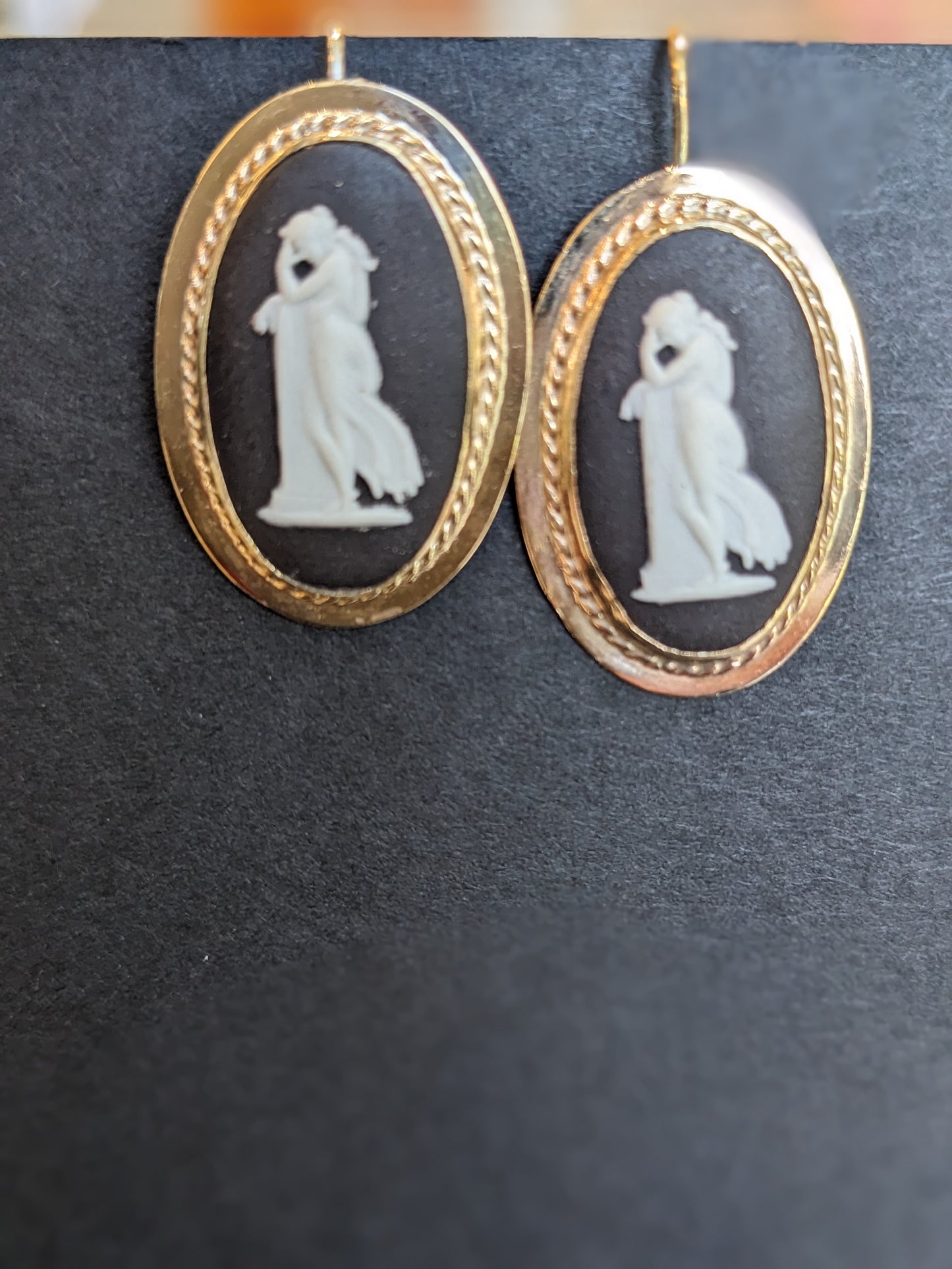 Black Wedgewood set in 14K Earrings