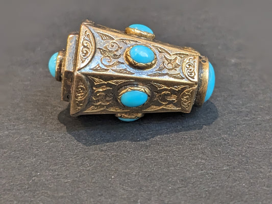 18K Persian Turquoise Hand Chased Pendant