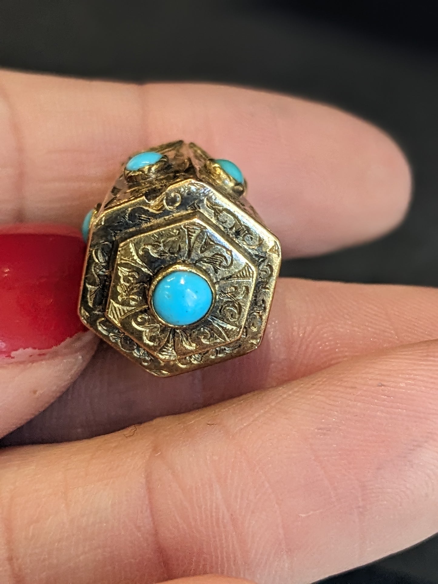 18K Persian Turquoise Hand Chased Pendant