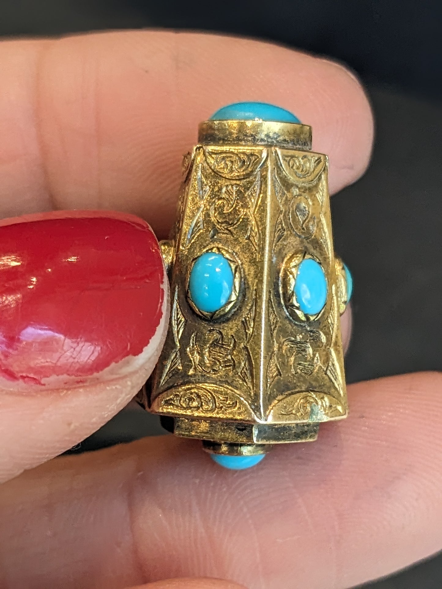 18K Persian Turquoise Hand Chased Pendant