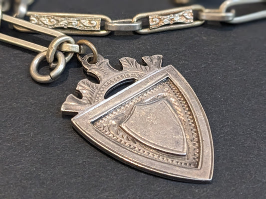 English Sterling Crest Fob and Watch Chain