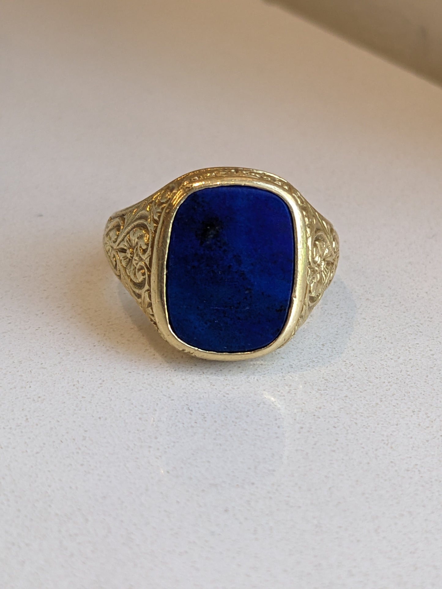 Large 18K Lapis Ring Heart Motif