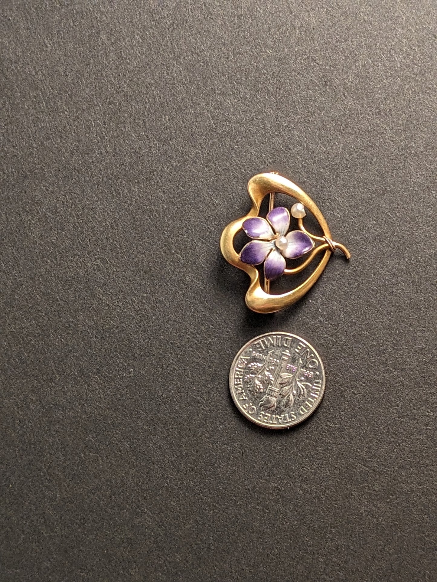 14k Art Nouveau enamel brooch