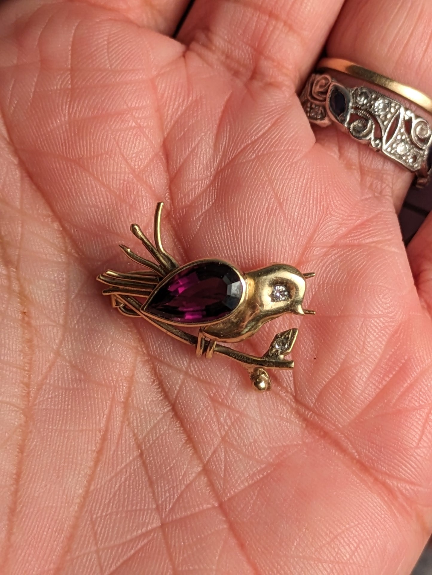 18k Amethyst and Diamond Bird Barrette