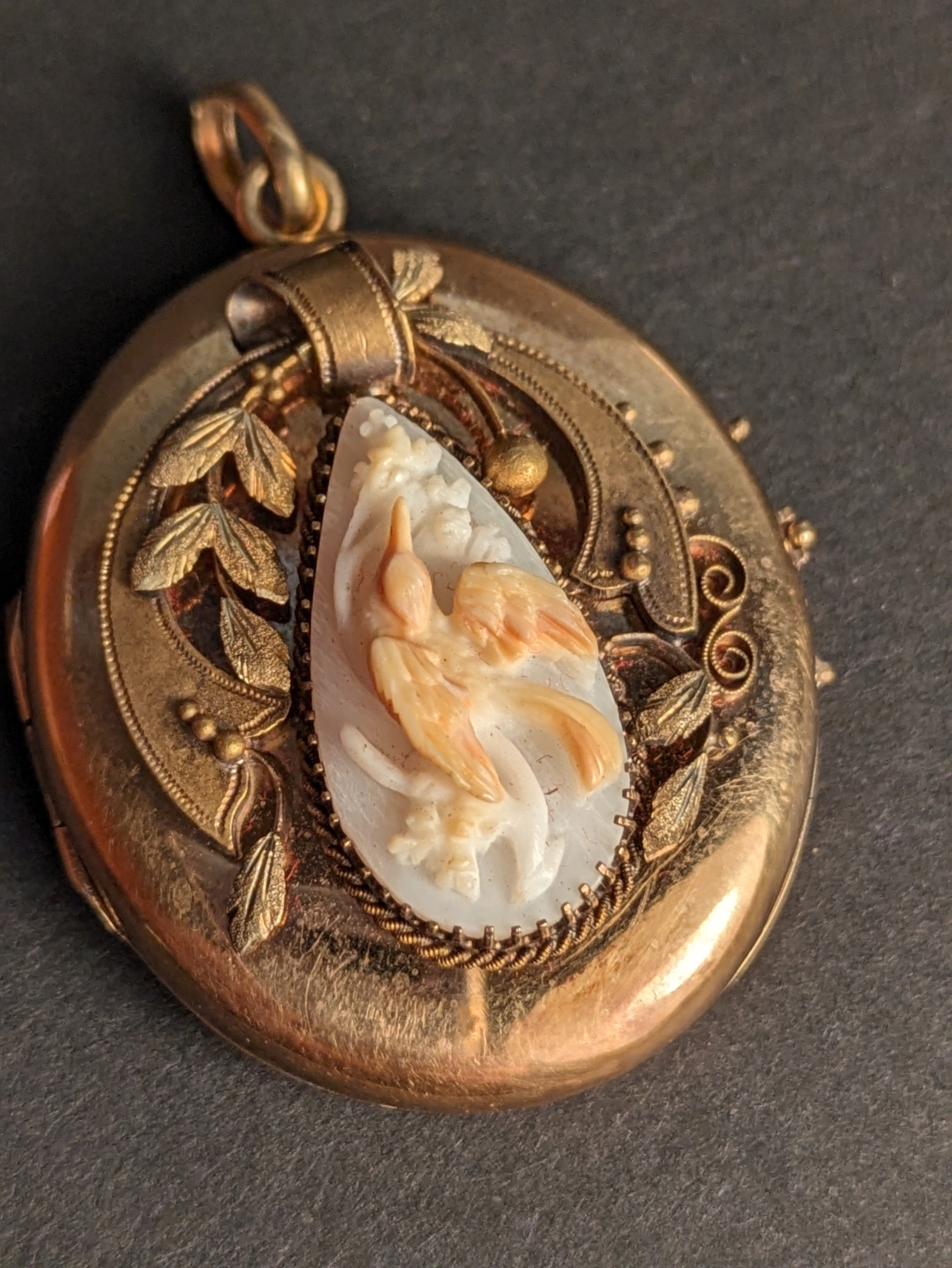 Large Civil War Era American 14k Carved Coral Locket – Hummingbird Vintage