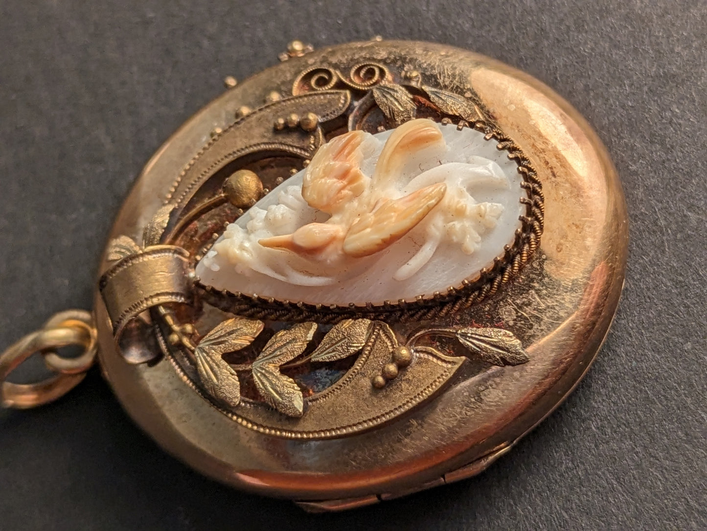 Large Civil War Era American 14k Carved Coral Locket