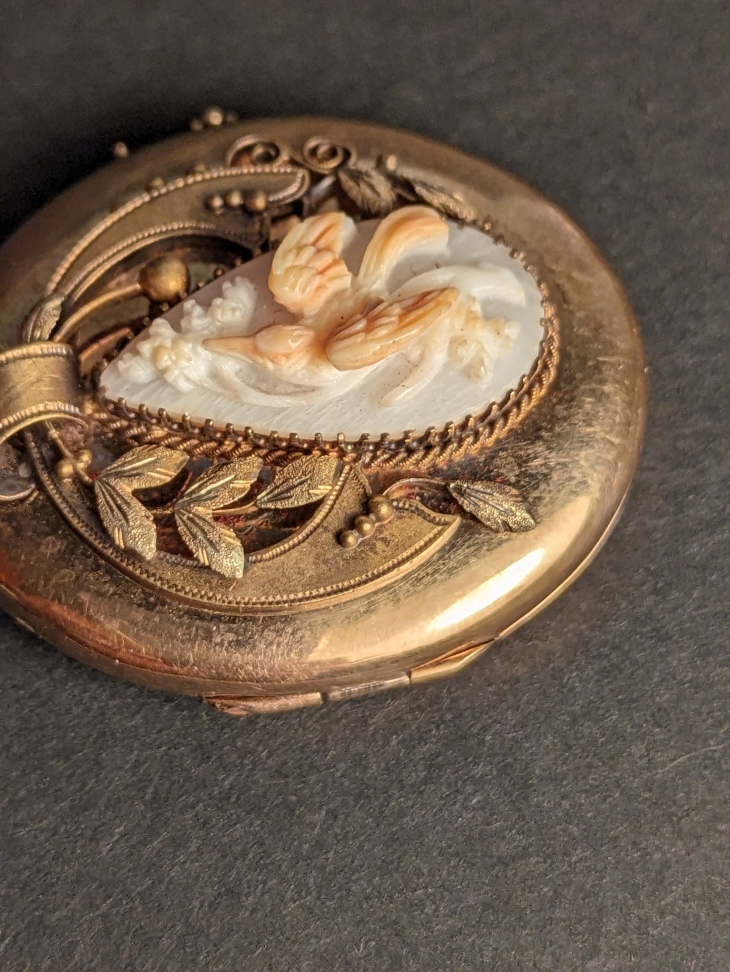 Large Civil War Era American 14k Carved Coral Locket