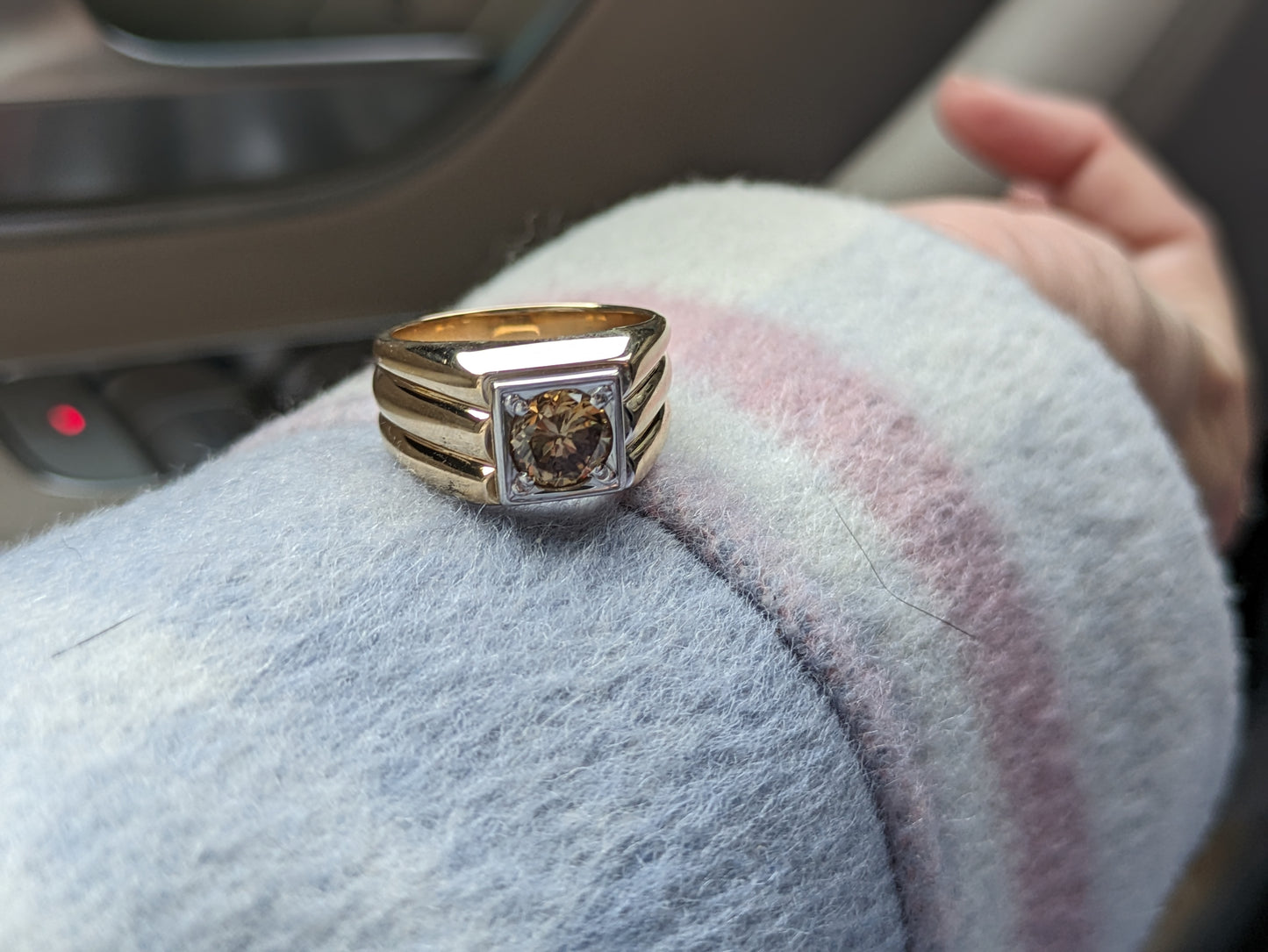 14k Flush set cognac diamond ring